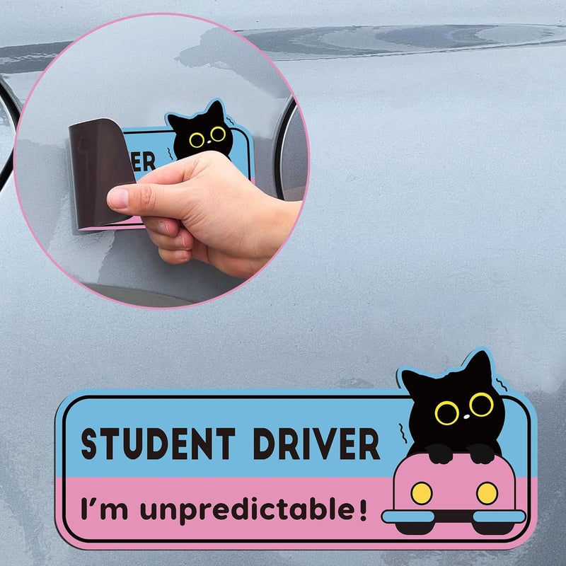CNhoqc New Student Driver Magnet - 4pcs Funny Black Cat Please Be Patient New Student Driver Automotive Car Magnet Reflective Safety Warning Attention Sign Reusable Removable Novice Bumper Stickers - Image 3